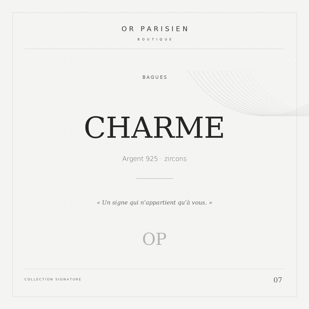 Charme — 925 — couverture éditoriale Or Parisien